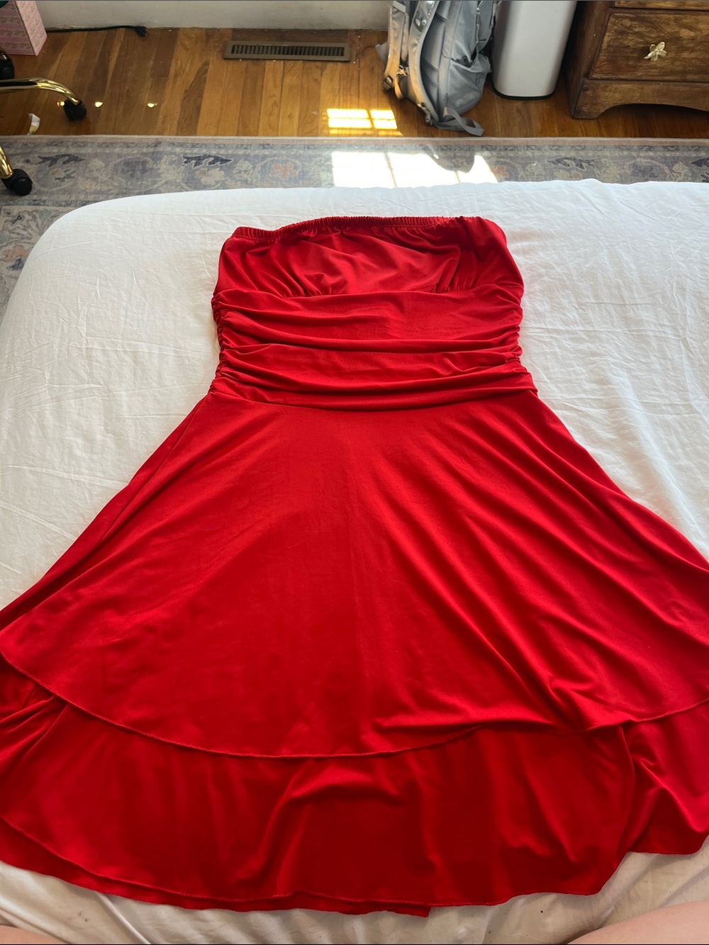 Strapless Red Ruched A-Line Dress